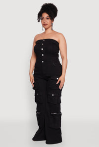 Plus Size Daisy Strapless Cargo Denim Jumpsuit