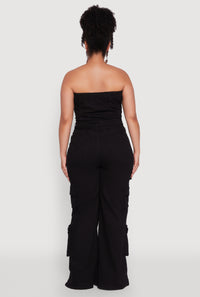 Plus Size Daisy Strapless Cargo Denim Jumpsuit