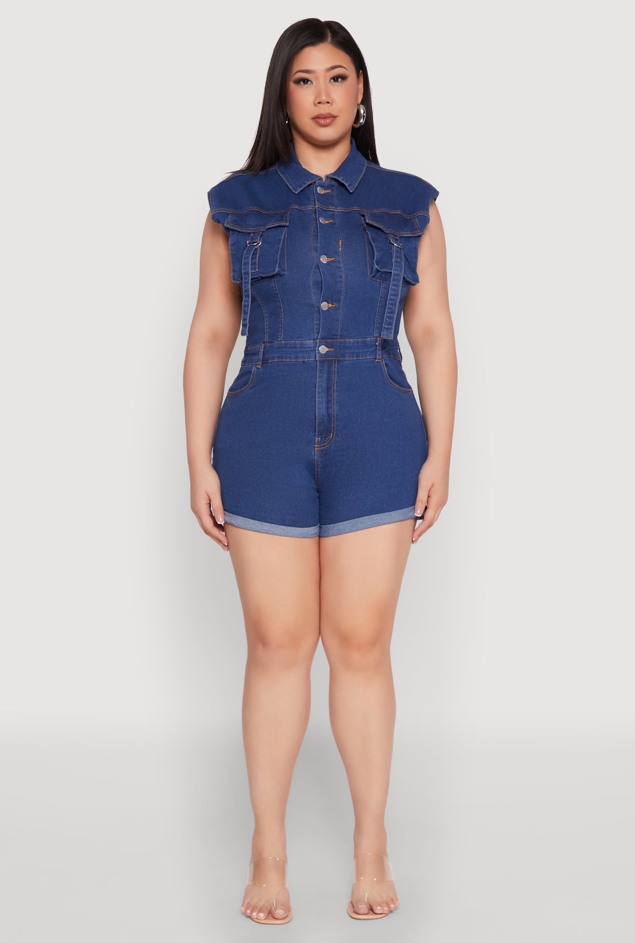 Plus Size Daisy Cargo Pocket Denim Romper