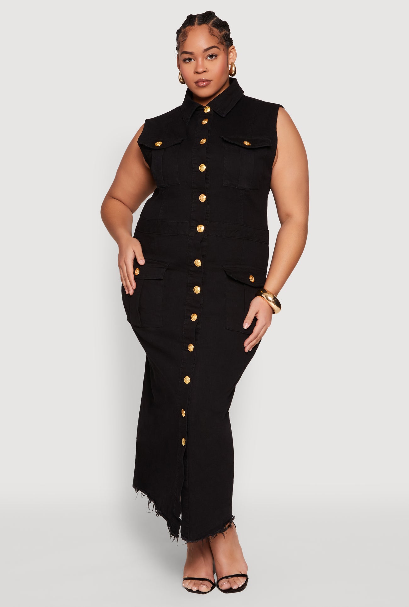 Plus Size Daisy Denim Sleeveless Utility Maxi Dress Plus Size Daisy Denim Sleeveless Utility Maxi Dress
