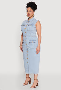 Plus Size Daisy Denim Sleeveless Utility Maxi Dress
