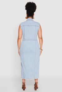 Plus Size Daisy Denim Sleeveless Utility Maxi Dress