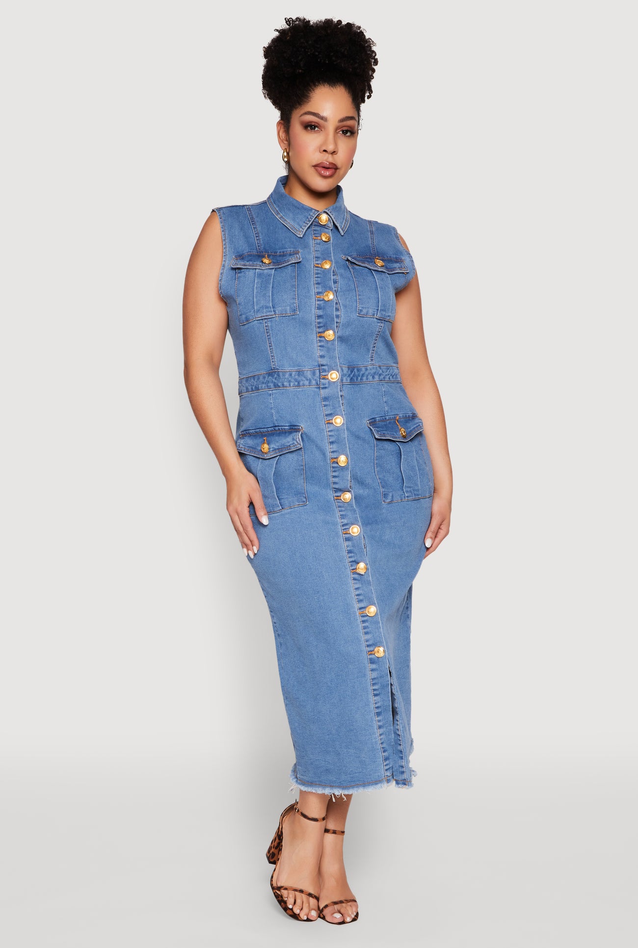 Plus Size Daisy Denim Sleeveless Utility Maxi Dress Plus Size Daisy Denim Sleeveless Utility Maxi Dress