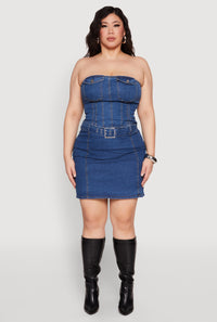 Plus Size Denim Pocket Corset Tube Top
