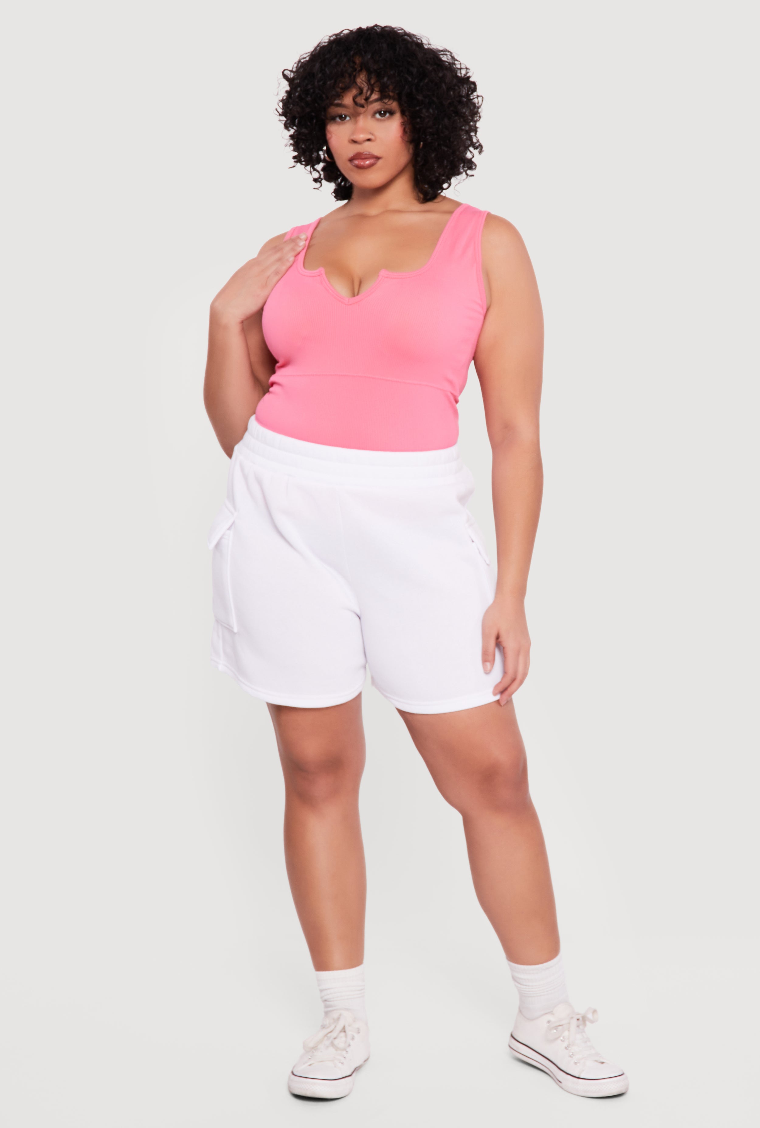 Plus Size Rib Knit Notch Neck Tank Top