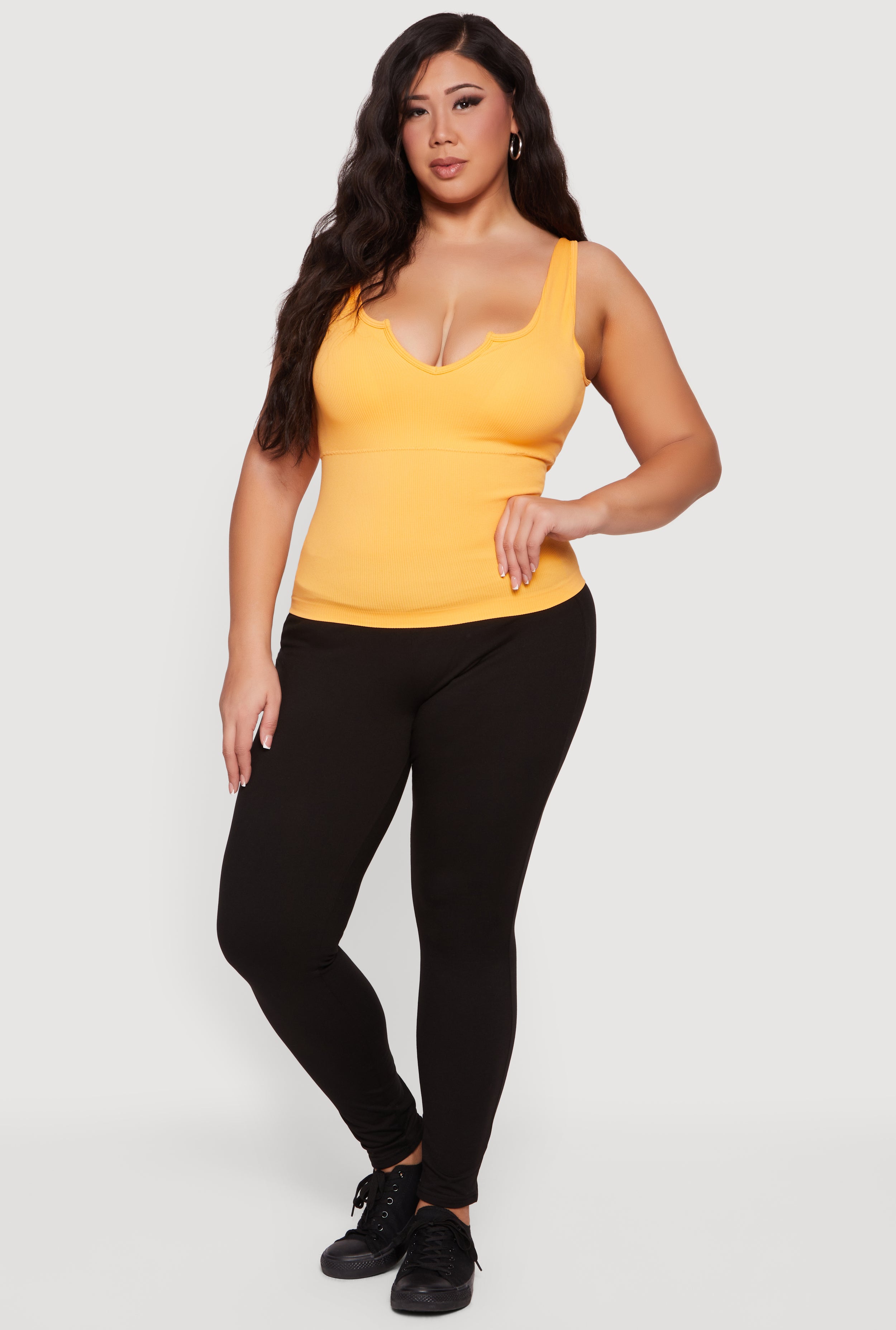 Plus Size Rib Knit Notch Neck Tank Top