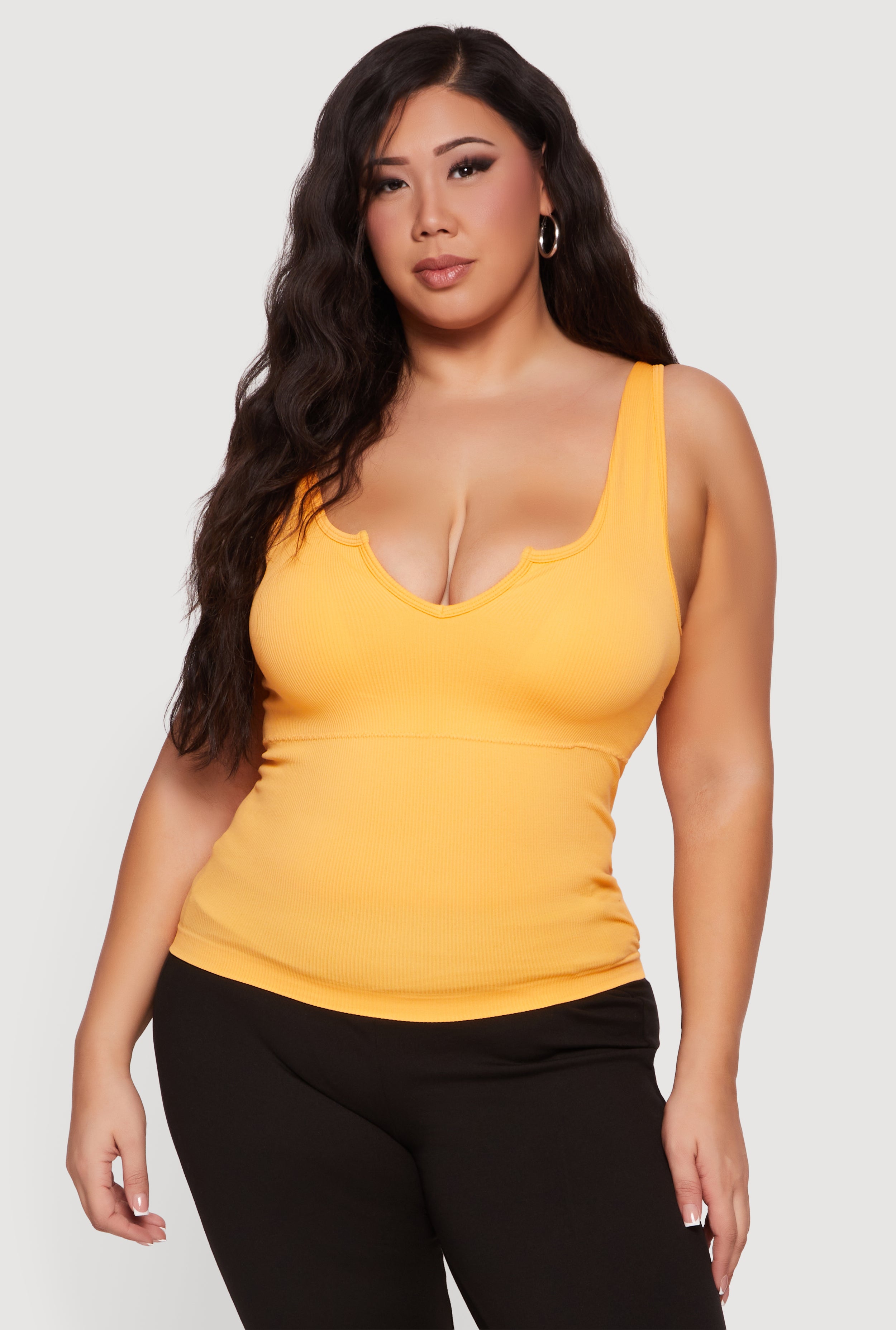Plus Size Rib Knit Notch Neck Tank Top
