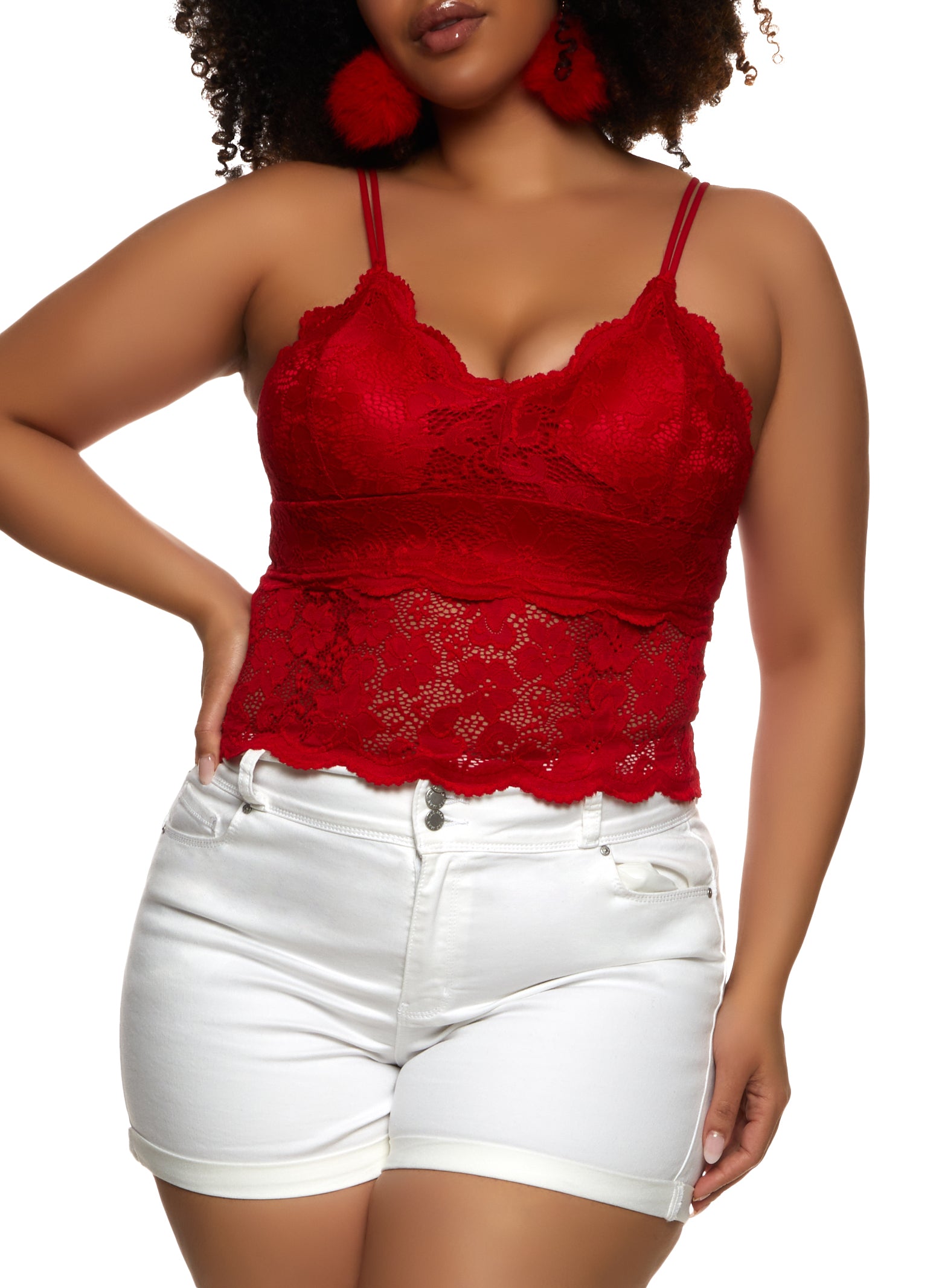Plus Size Floral Lace Cropped Cami - Red