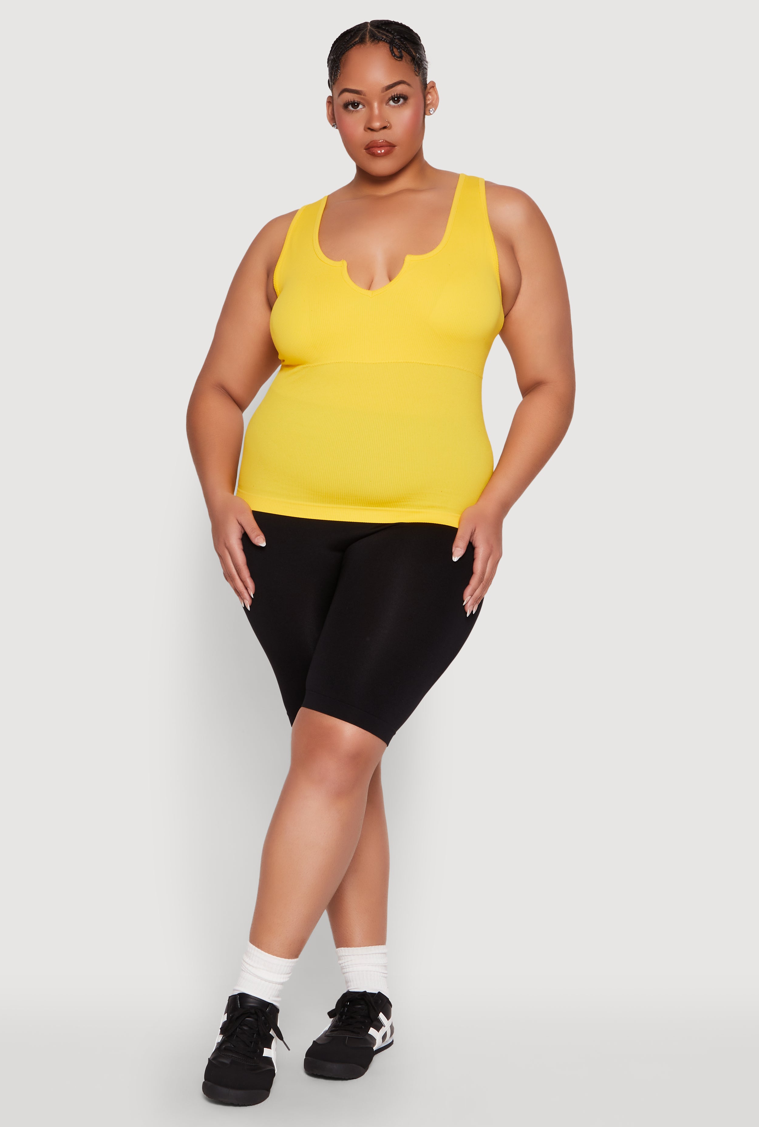 Plus Size Seamless Notch Neck Tank Top