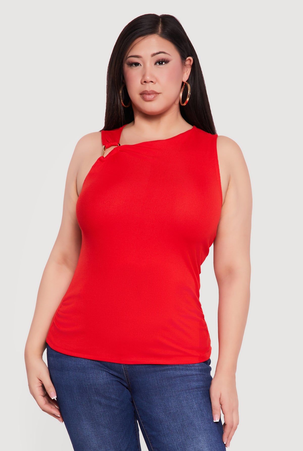Plus Size Metallic Detail Asymmetrical Ruched Side Top