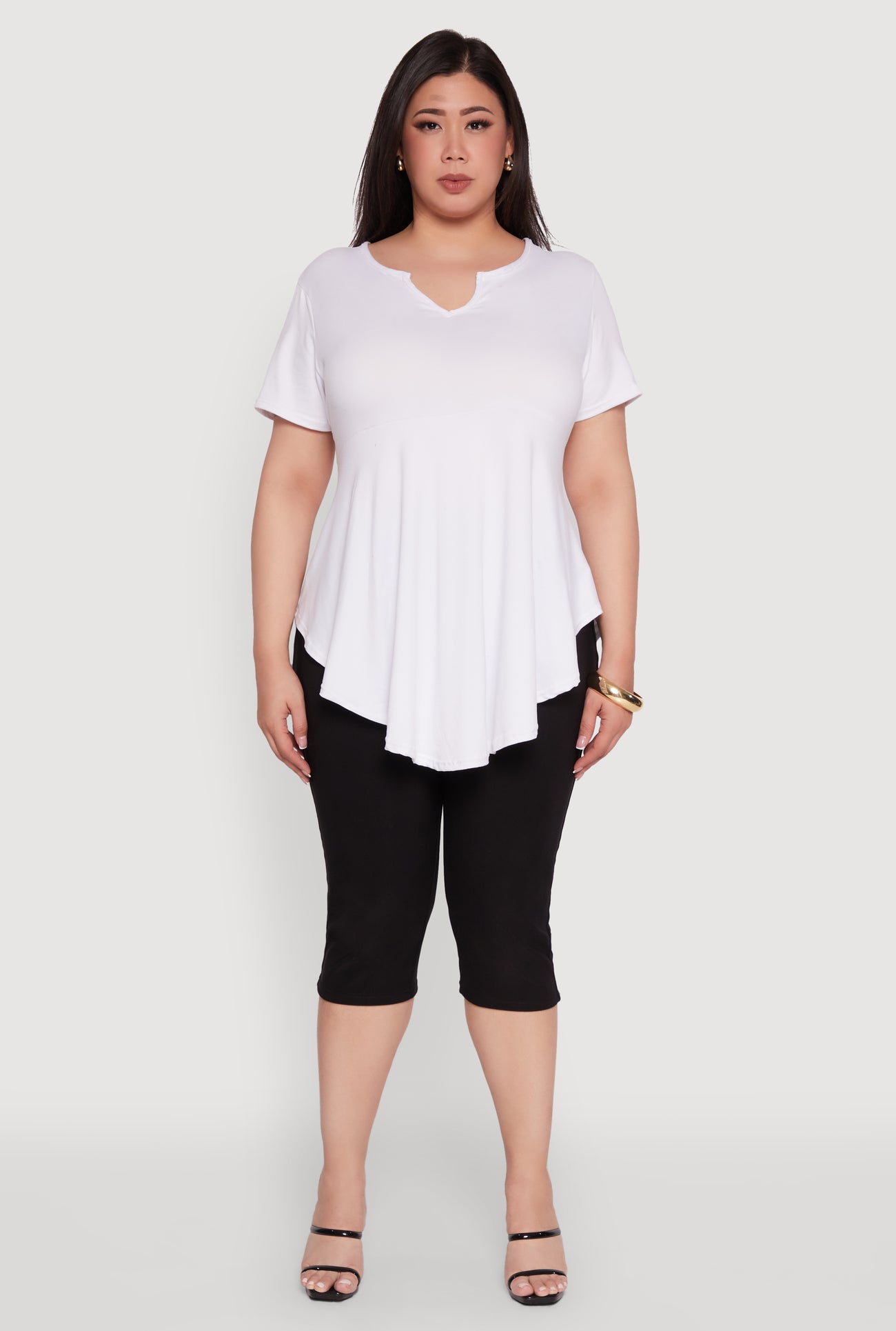 Plus Size Stylish Peplum Top with Notch Neck and Short Sleeves
