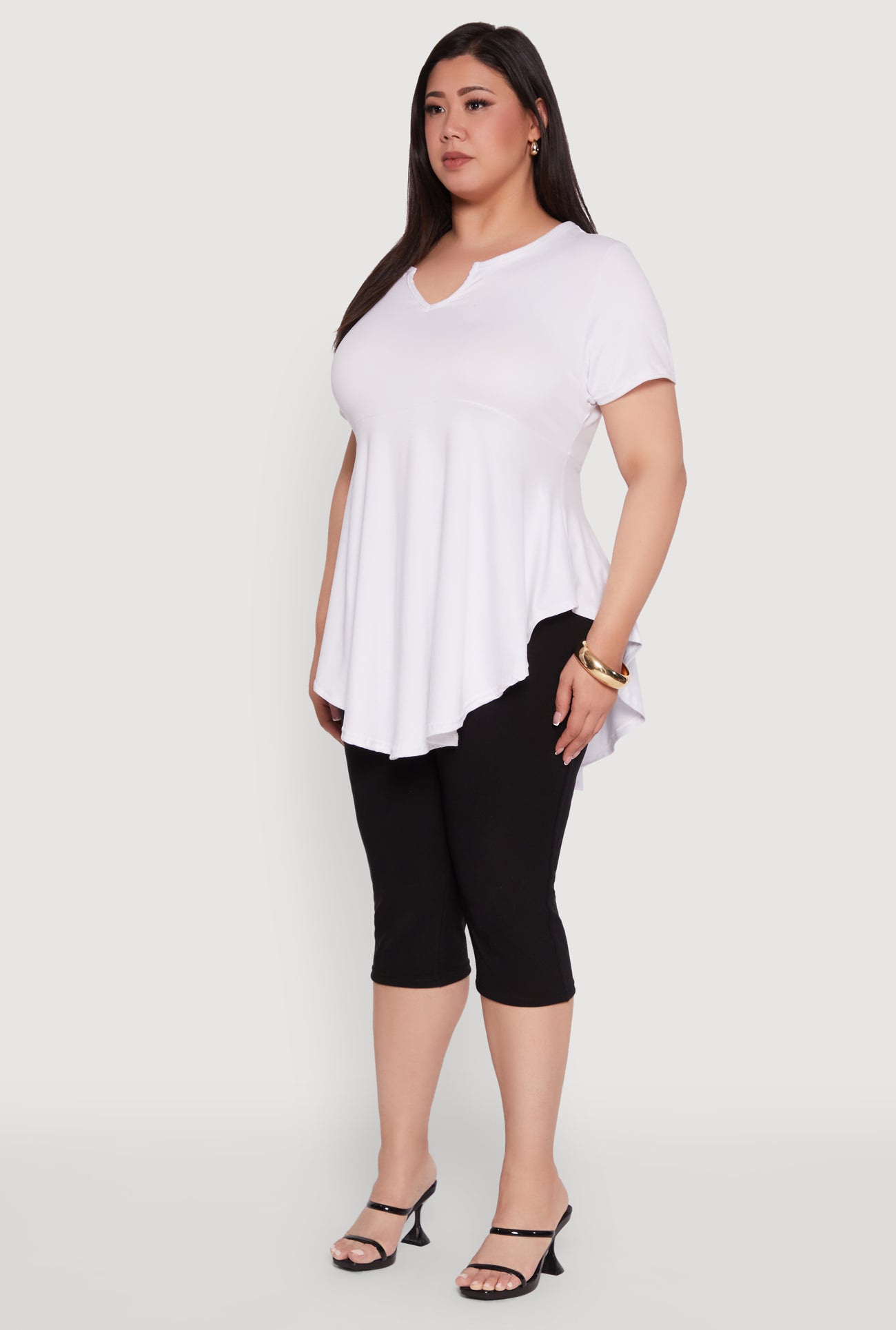 Plus Size Stylish Peplum Top with Notch Neck and Short Sleeves