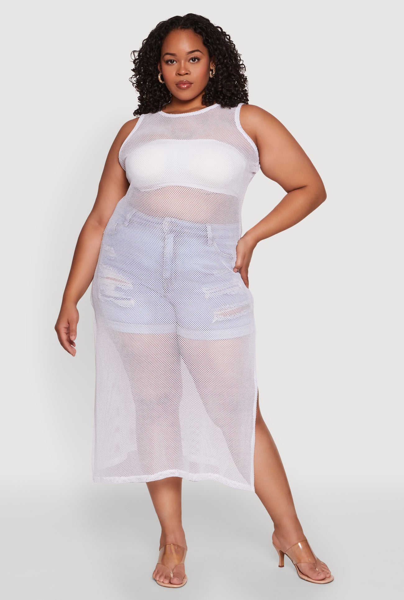 Plus Size Fishnet Side Slit Maxi Tank Top - Main Image