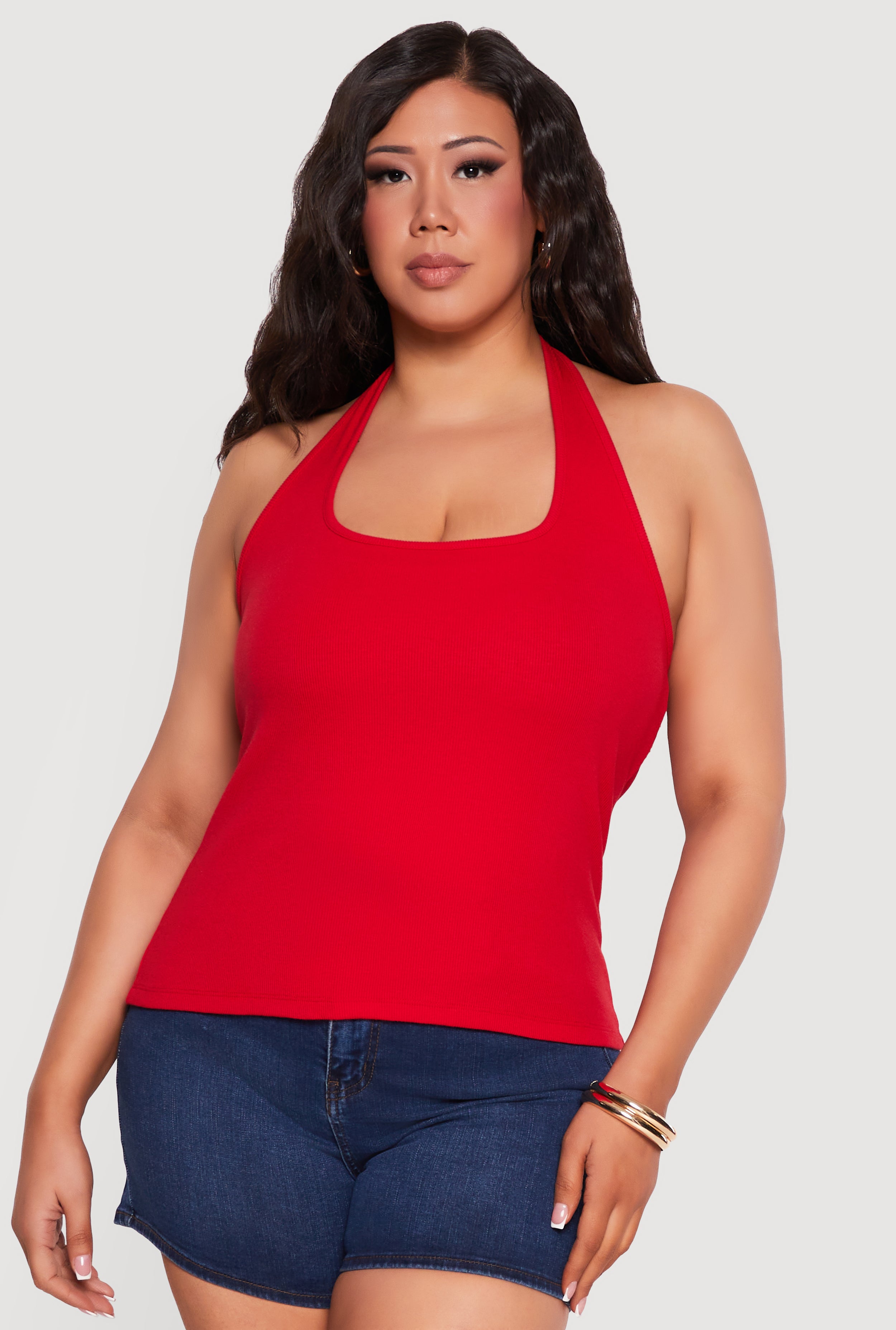 Plus Size Ribbed Knit Halter Top