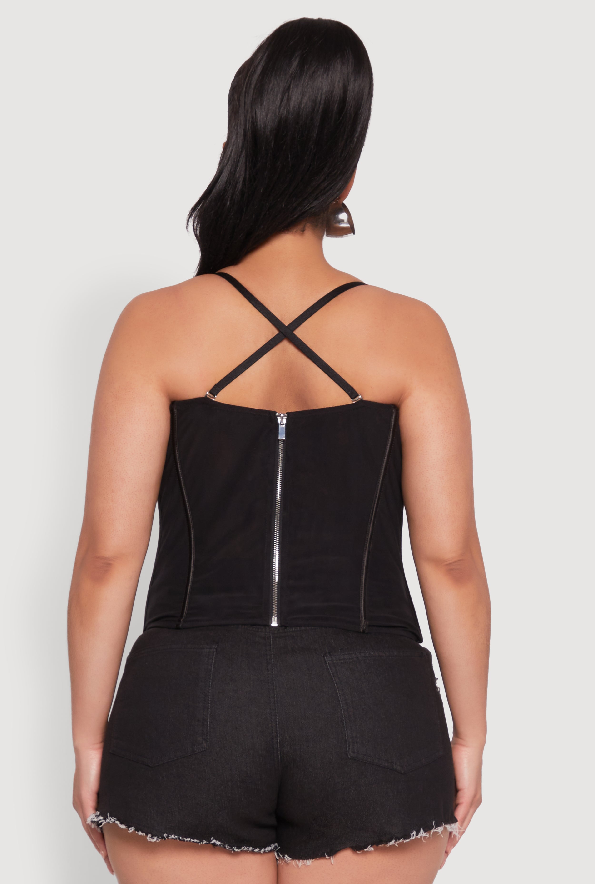 Plus Size Mesh Zip Back Bustier Top