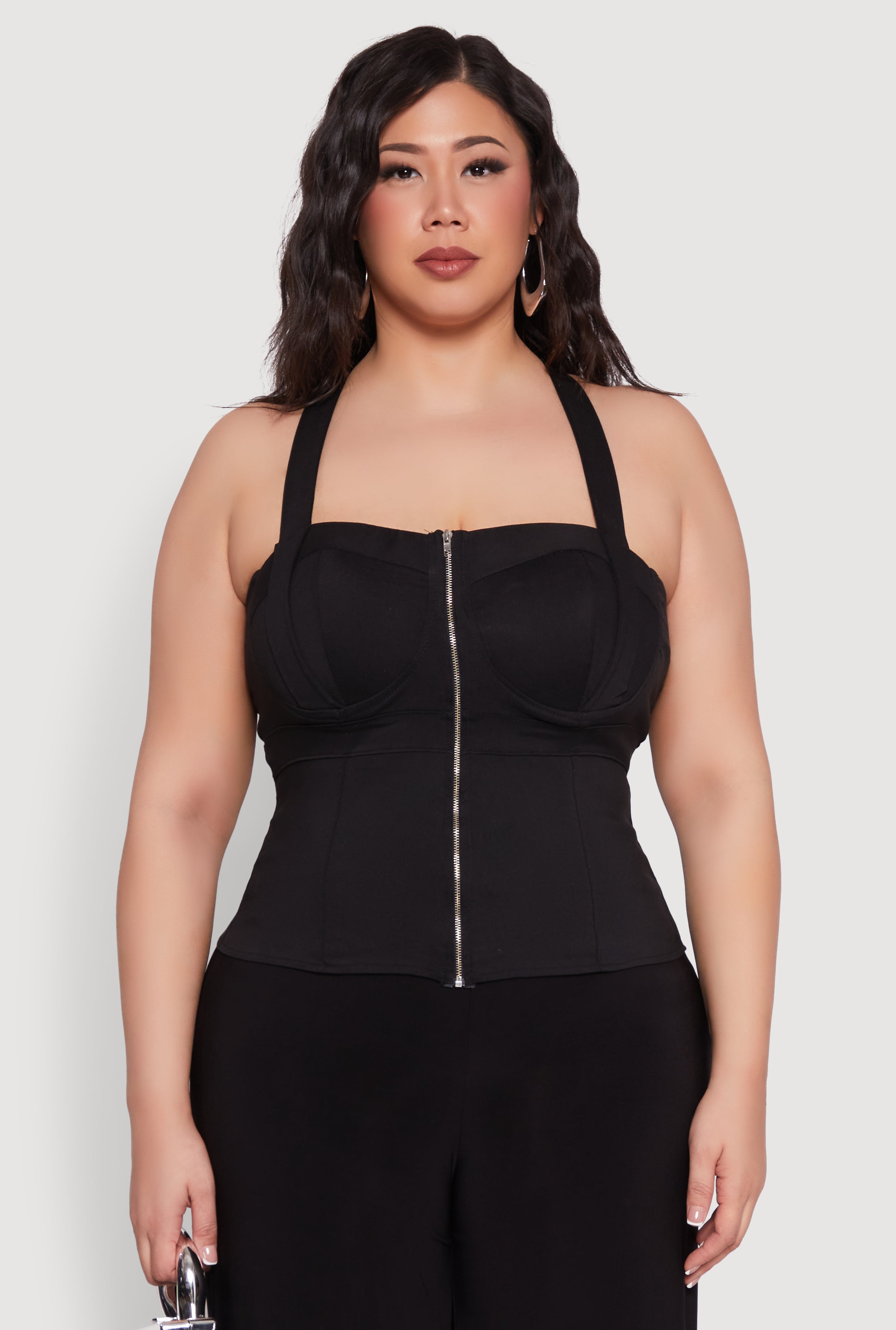Plus Size Cut Out Racerback Zip Front Bustier Top