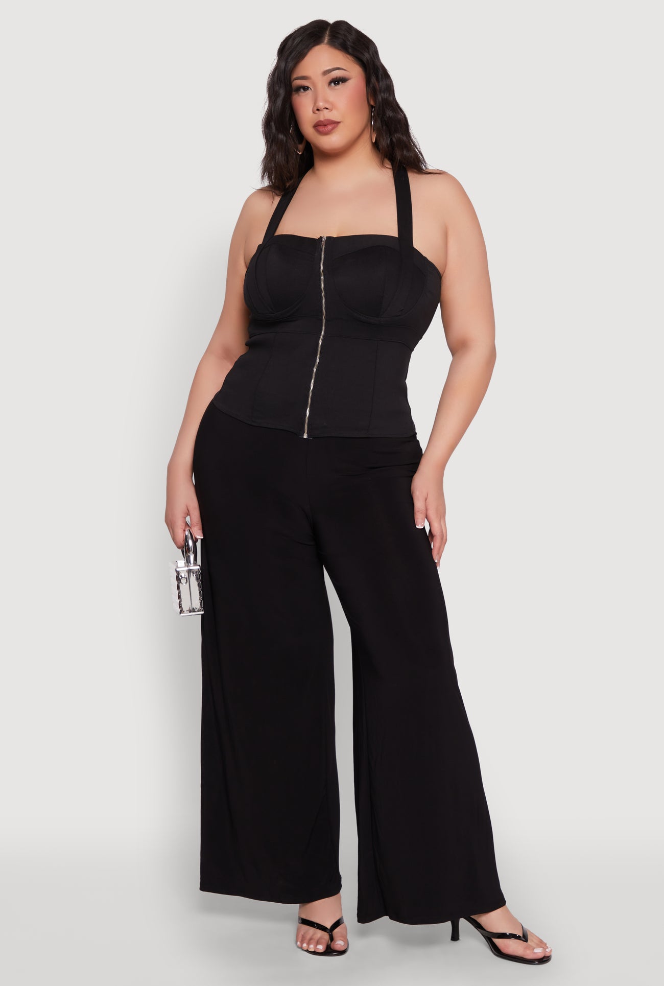 Plus Size Cut Out Racerback Zip Front Bustier Top