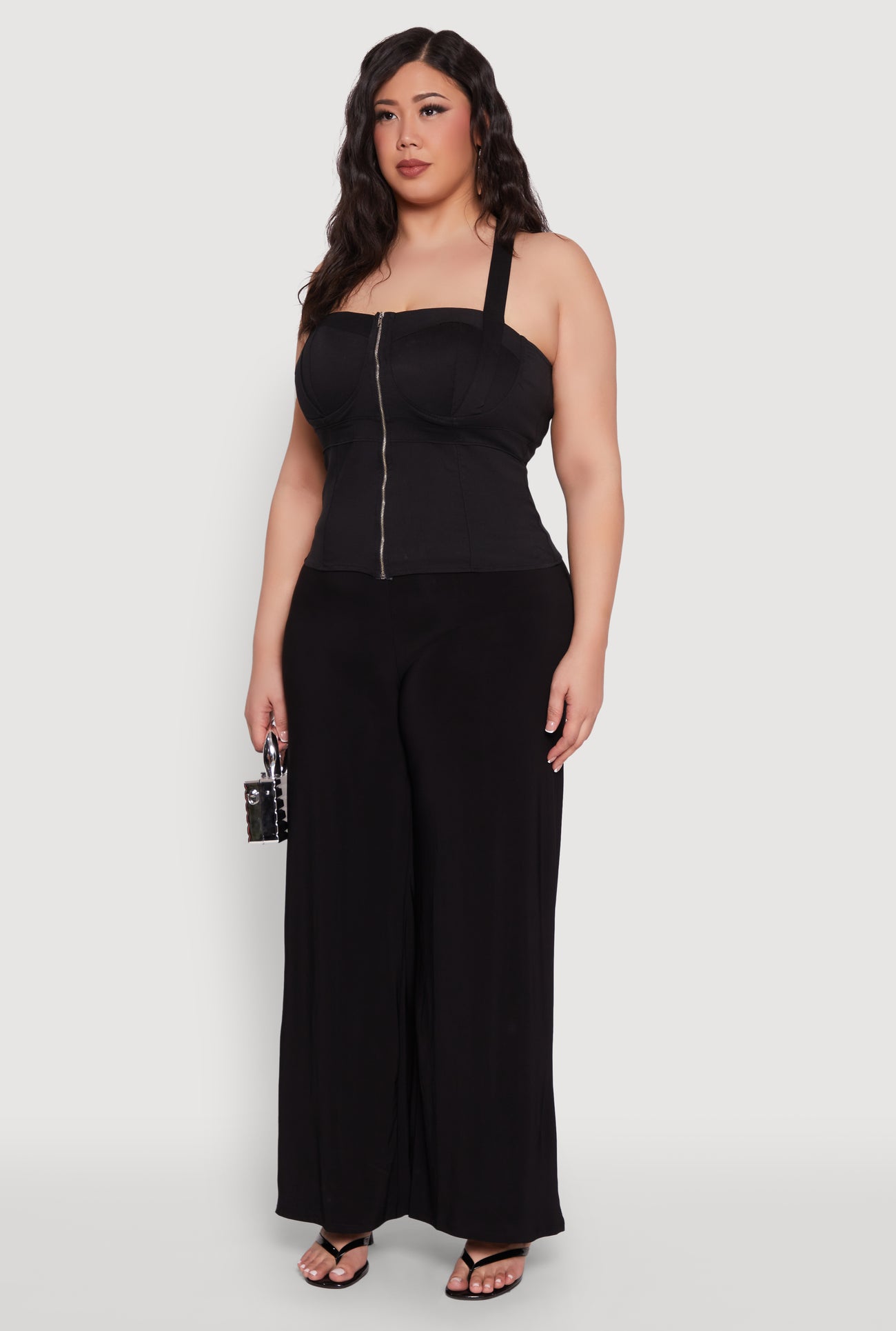 Plus Size Cut Out Racerback Zip Front Bustier Top