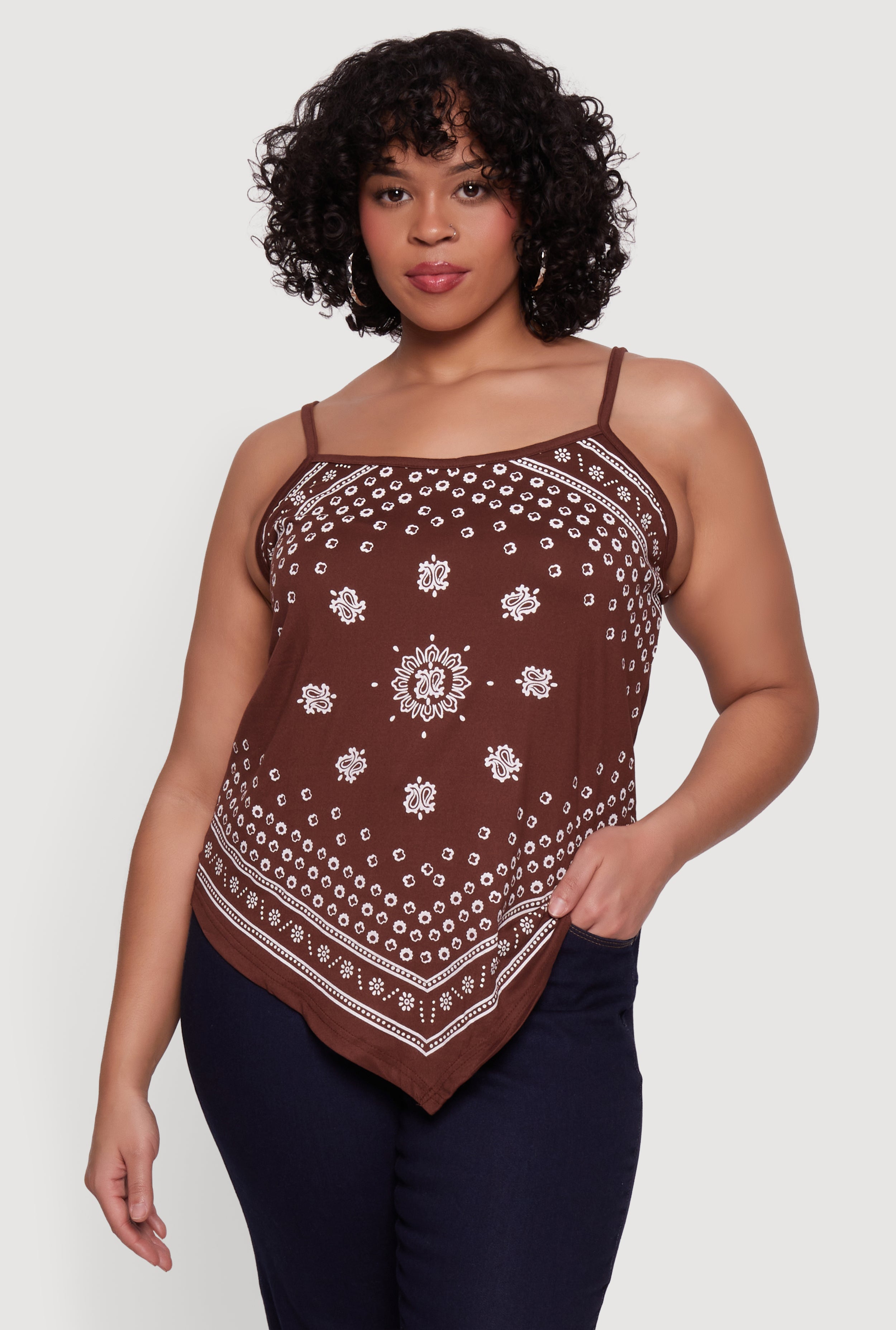 Plus Size Bandana Print Handkerchief Hem Cami Top