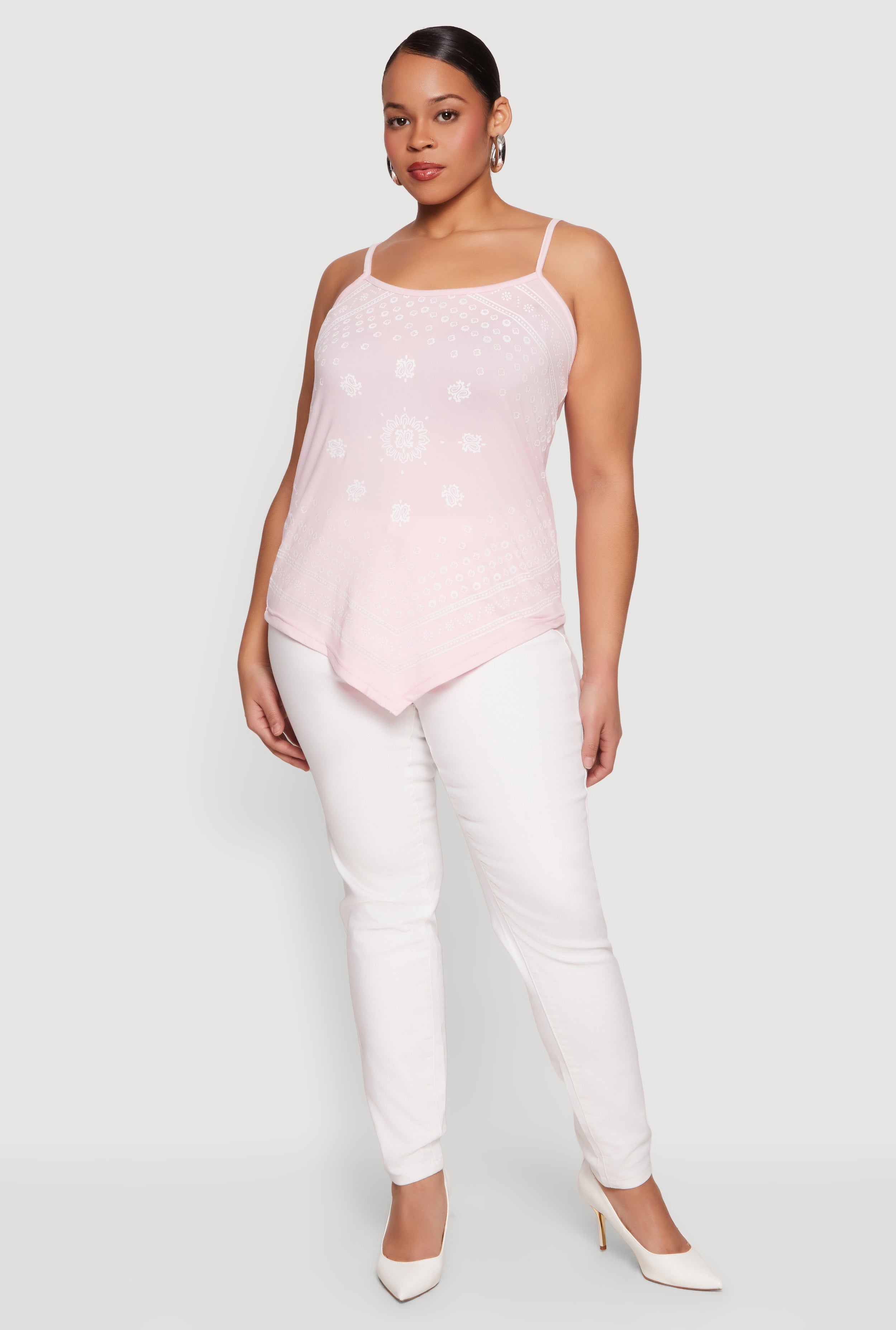 Plus Size Bandana Print Handkerchief Hem Cami Top