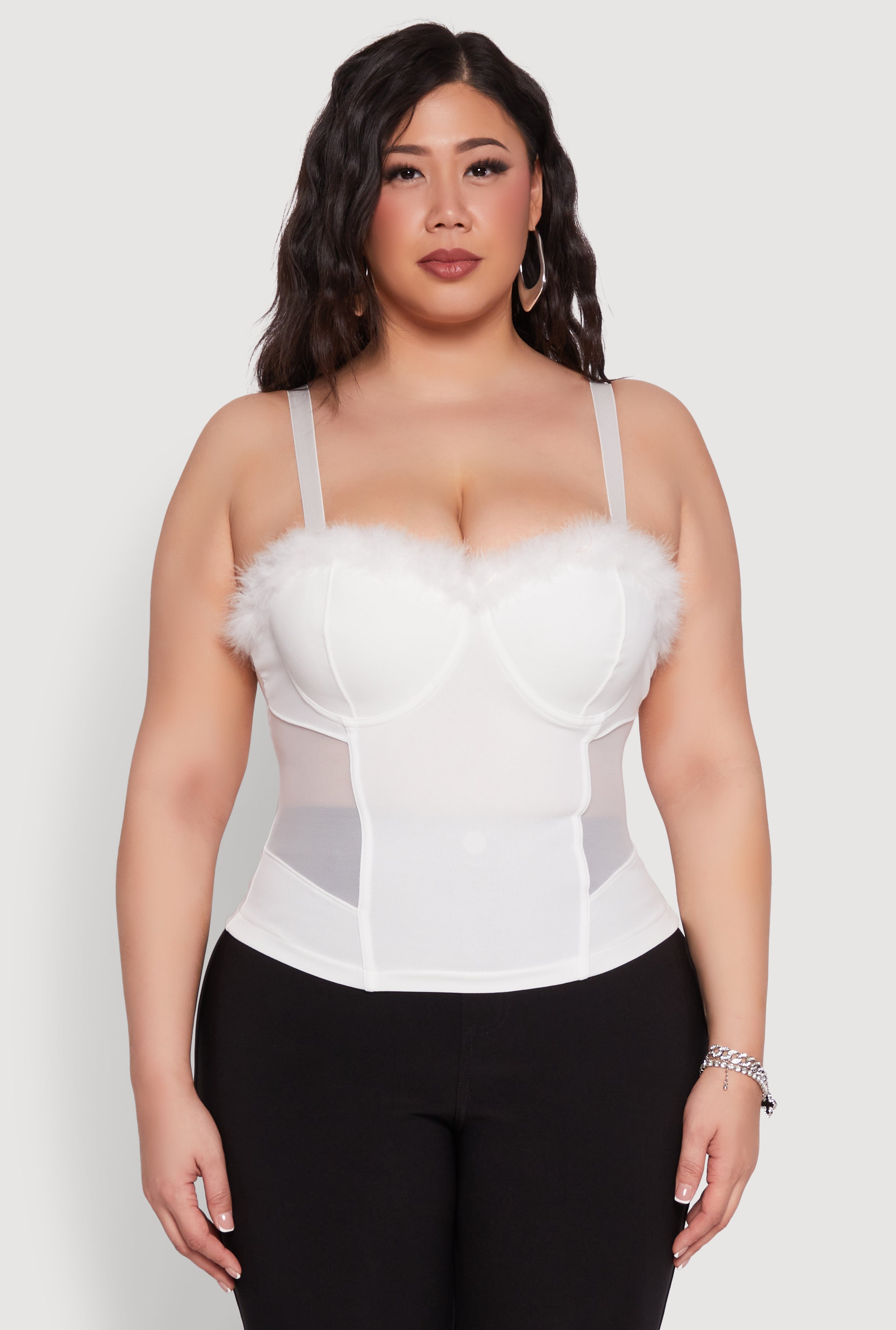 【yuukii】herpraha circular bustier Plus Size Faux Fur Sweetheart Bustier Top