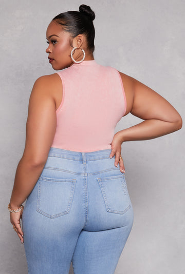 Plus Size Acid Wash Mock Neck Bodysuit