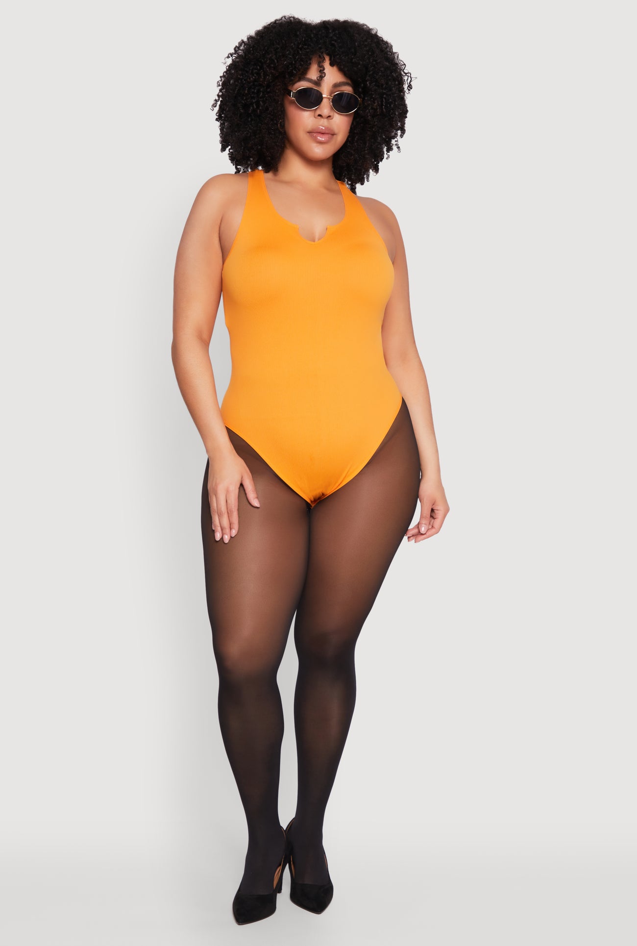 Plus Size Ribbed Notch Neck Tank Bodysuit - Main Image