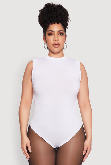 Plus Size Seamless Mock Neck Sleeveless Bodysuit