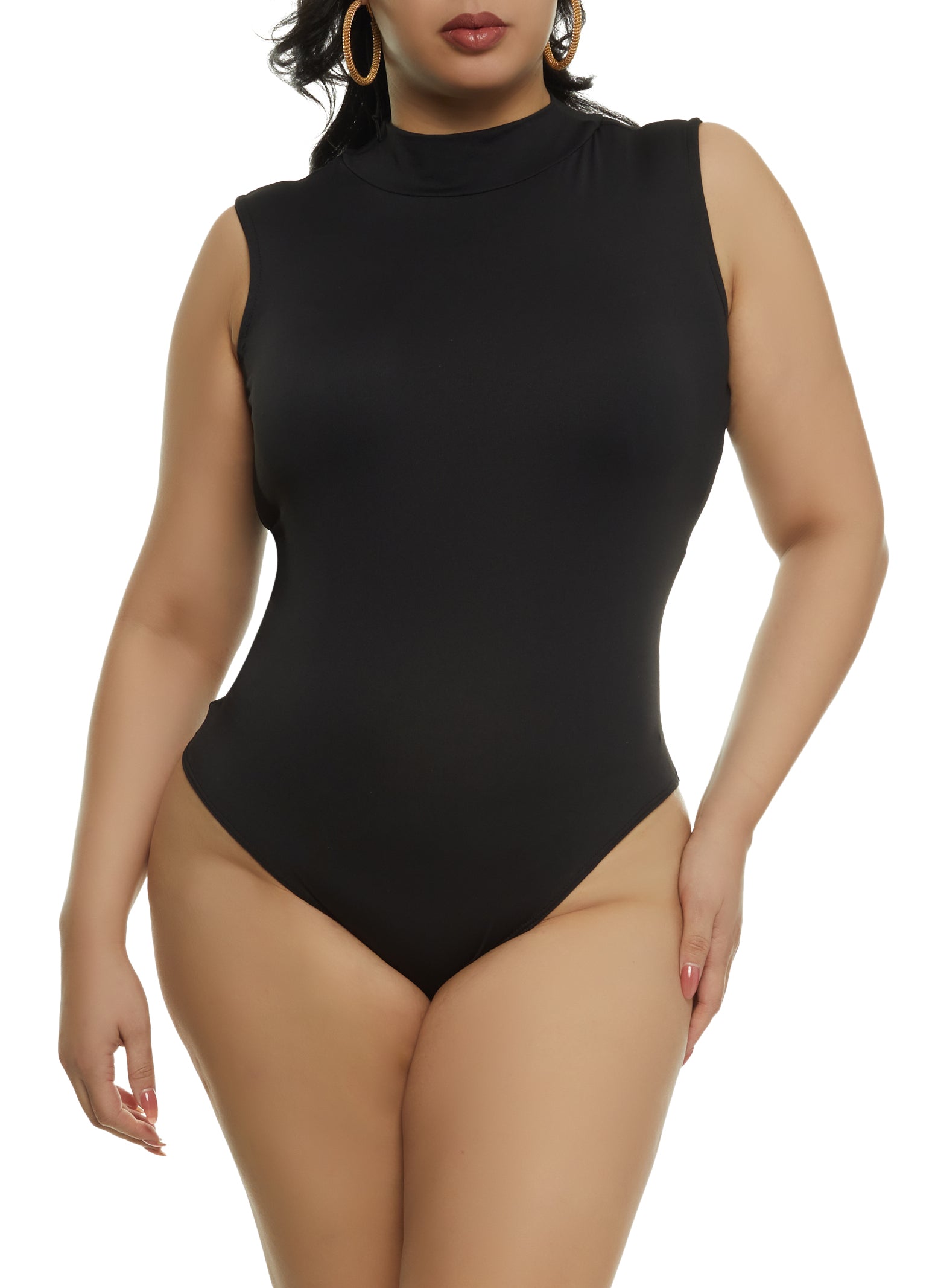 Plus Size Mock Neck Sleeveless Bodysuit - Black