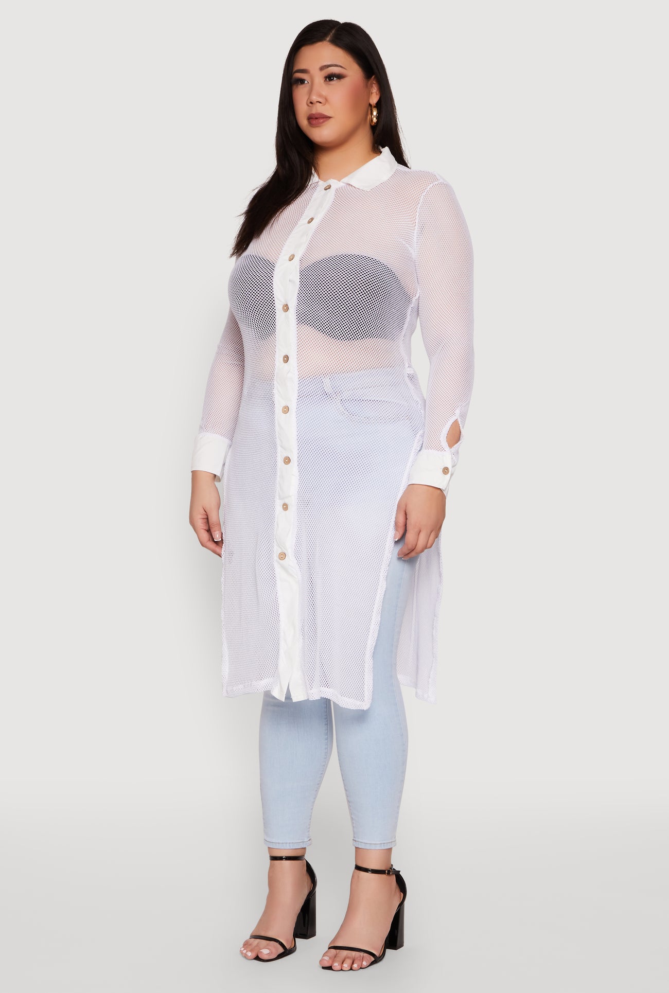 Plus Size Fishnet Side Slit Maxi Top