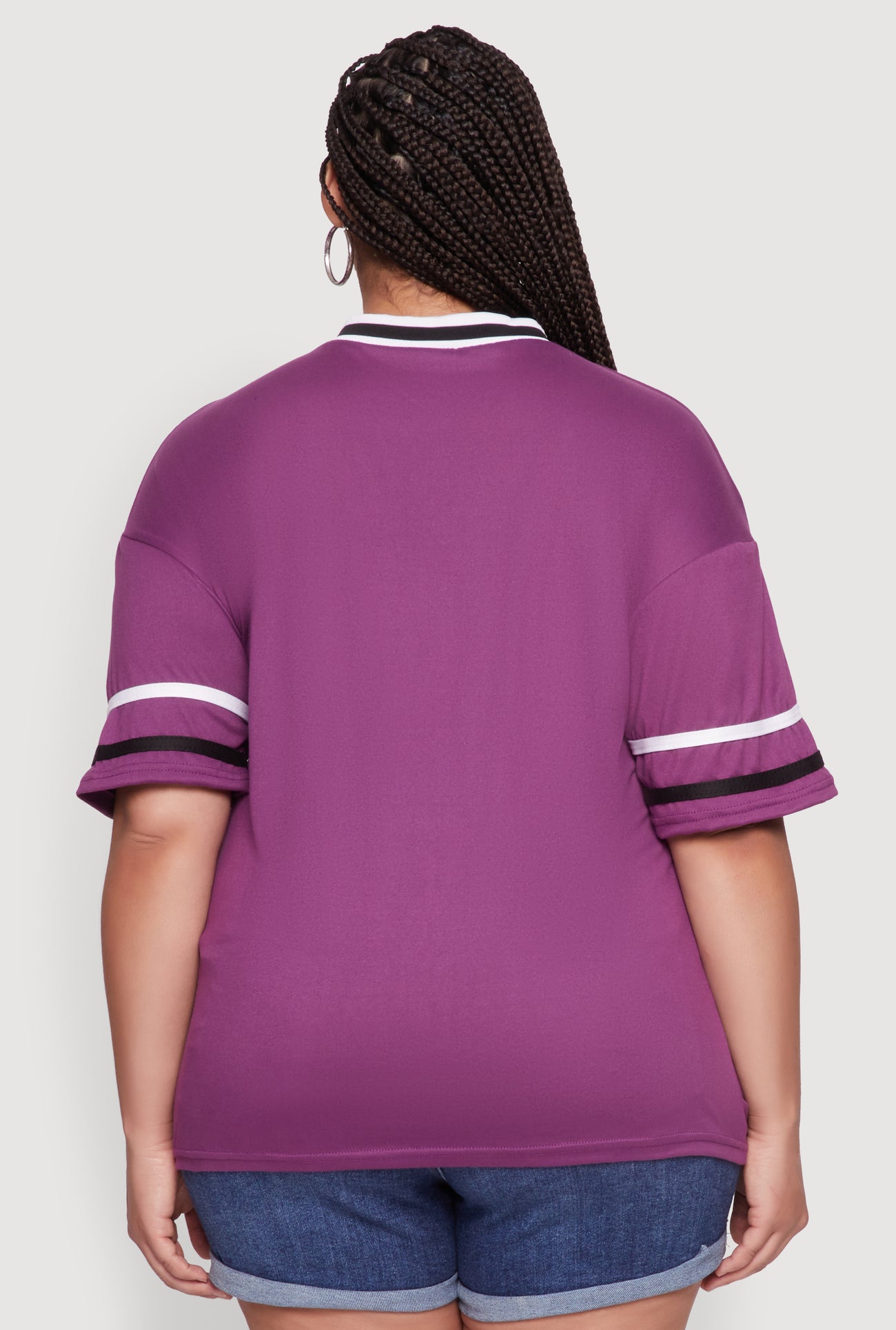 Plus Size Brooklyn NY Downtown Rhinestone Varsity Stripe V Neck T Shirt