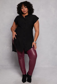 Plus Size Cap Sleeve Tie Front High Low Shirt