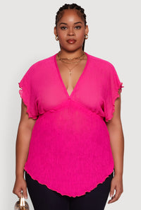 Plus Size Dolman Sleeve Lettuce Edge Blouse