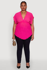 Plus Size Dolman Sleeve Lettuce Edge Blouse