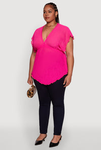 Plus Size Dolman Sleeve Lettuce Edge Blouse