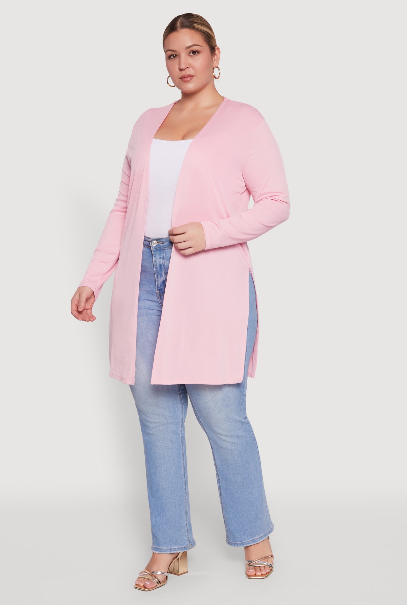 Plus Size Rib Knit Long Sleeve Duster