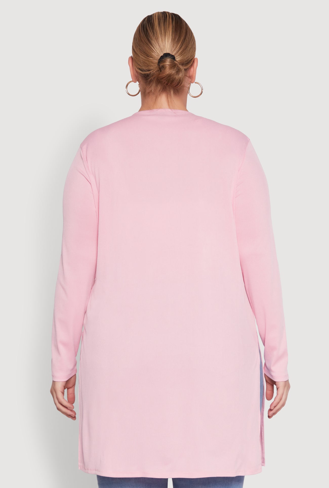 Plus Size Rib Knit Long Sleeve Duster