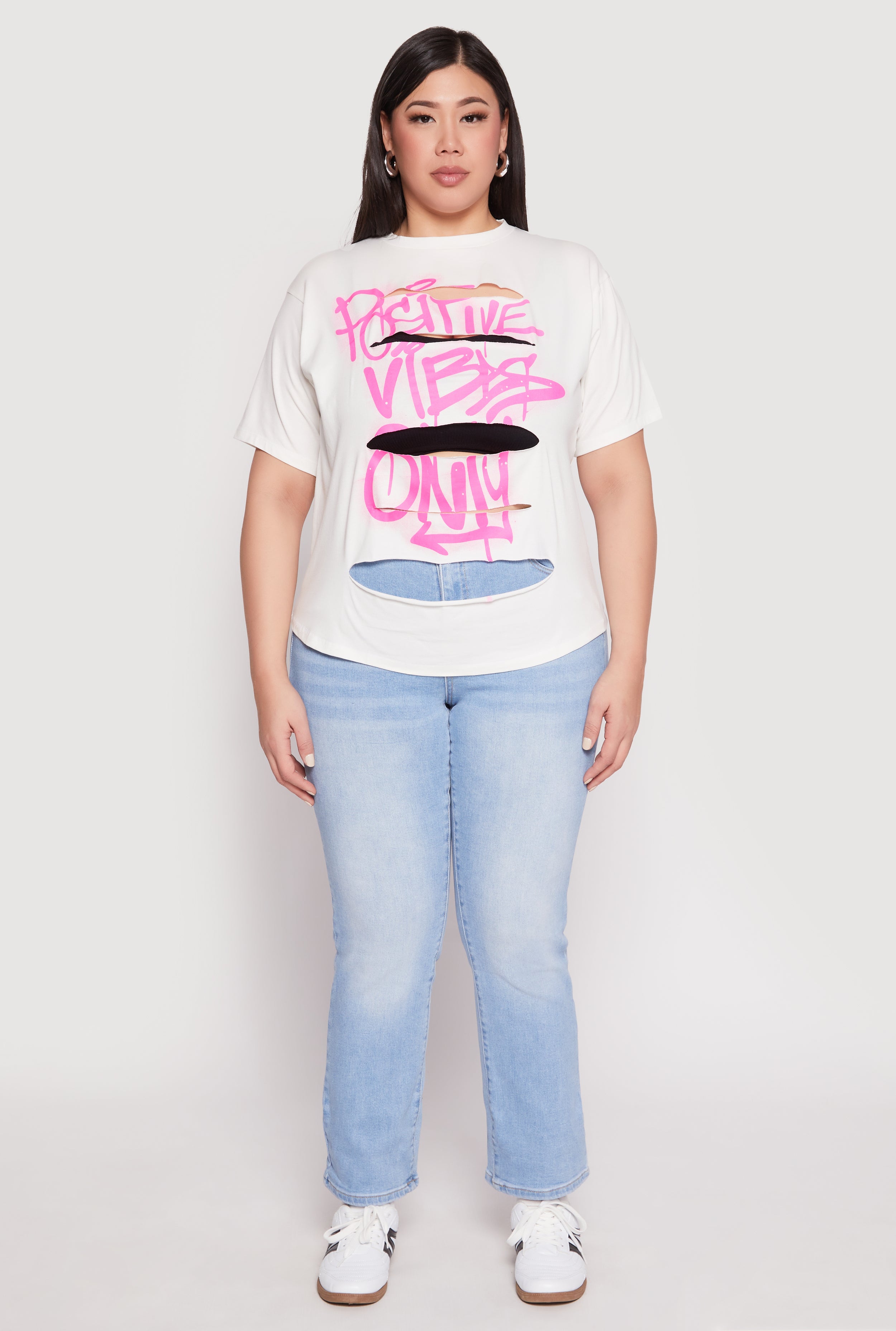 Plus Size Positive Vibes Only Slashed Graphic Tee