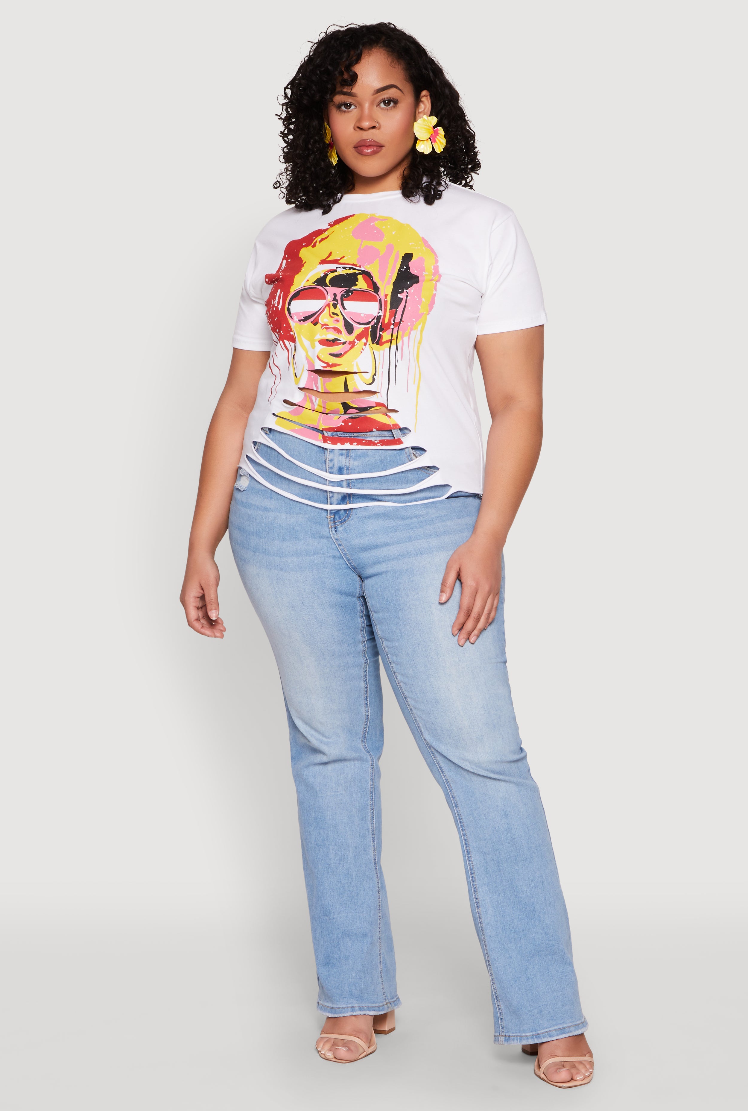 Plus Size Slashed Graphic Tee