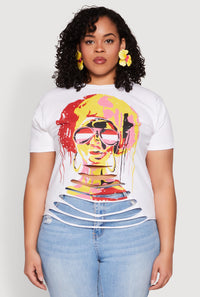 Plus Size Slashed Graphic Tee