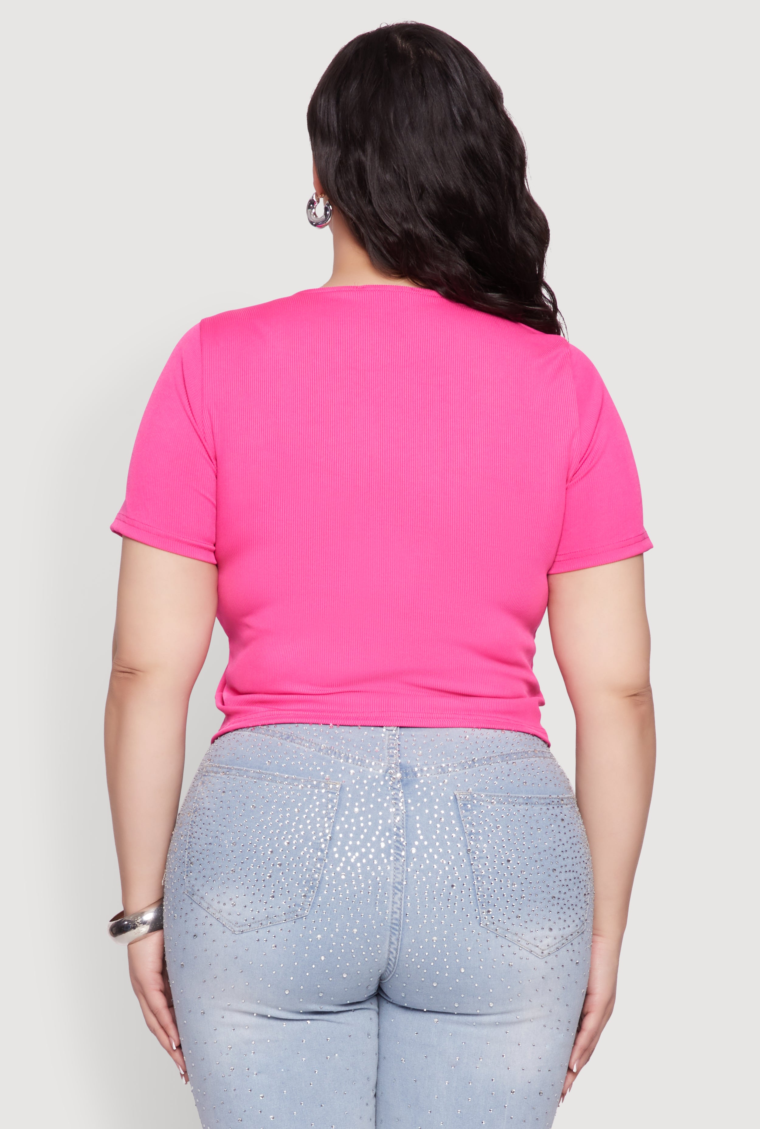 Plus Size Rhinestone Lace Up Short Sleeve Top Plus Size Rhinestone Lace Up Short Sleeve Top