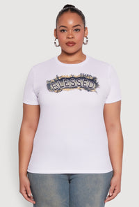 Plus Size Blessed Denim Graphic Patch Tee
