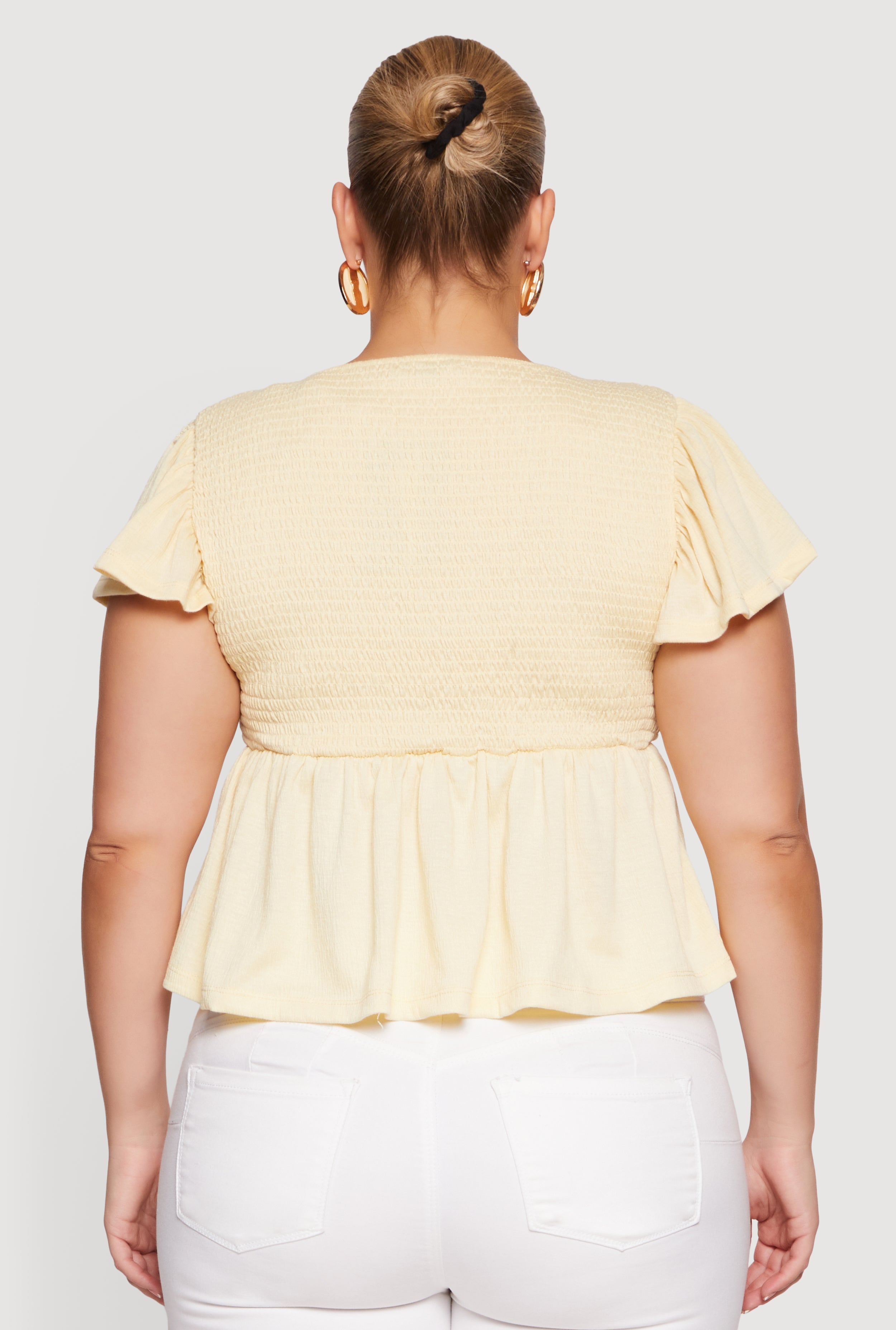 Plus Size Flutter Sleeve Smocked Babydoll Top