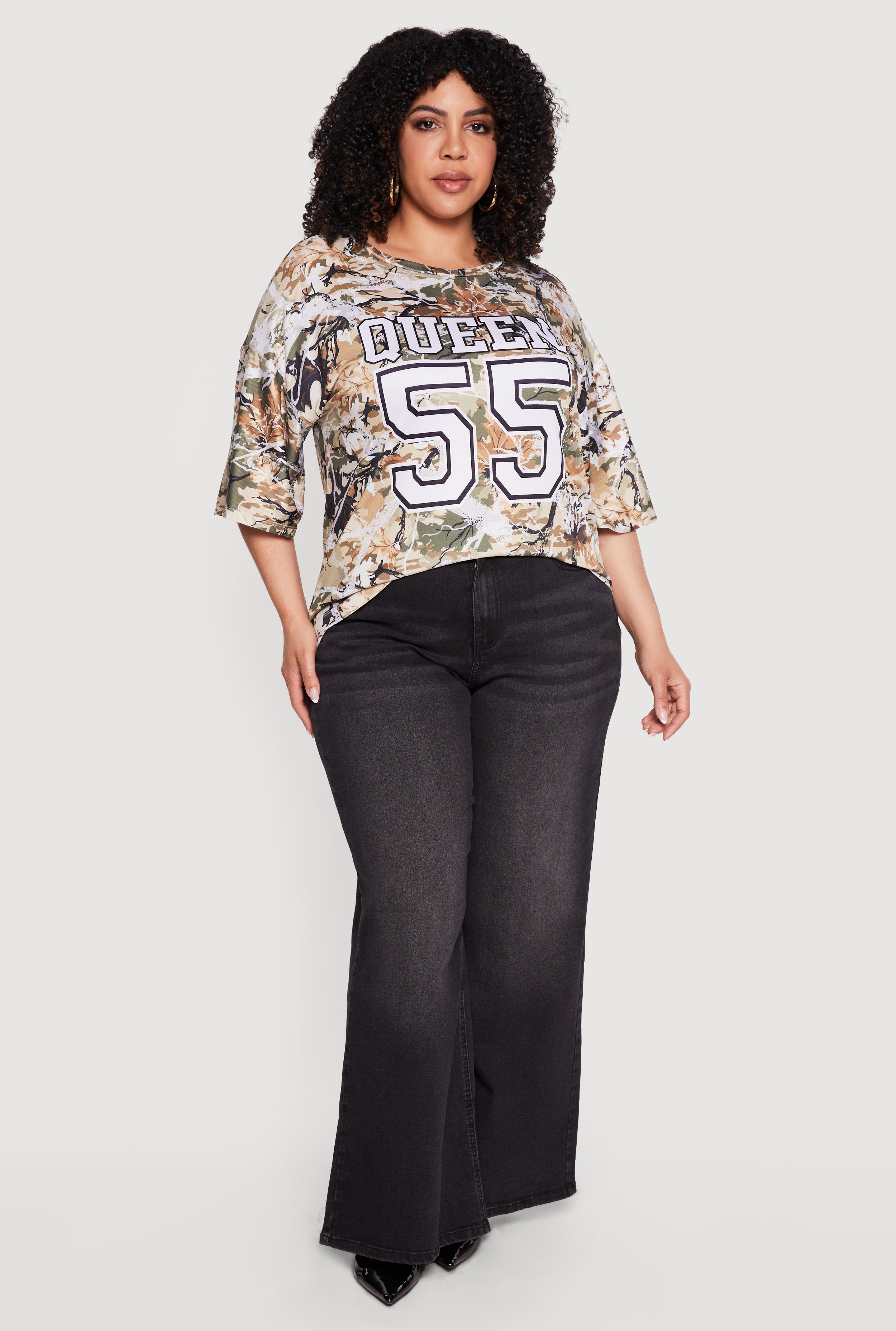 Plus Size Hunter Camo Graphic Print Jersey Mesh Top