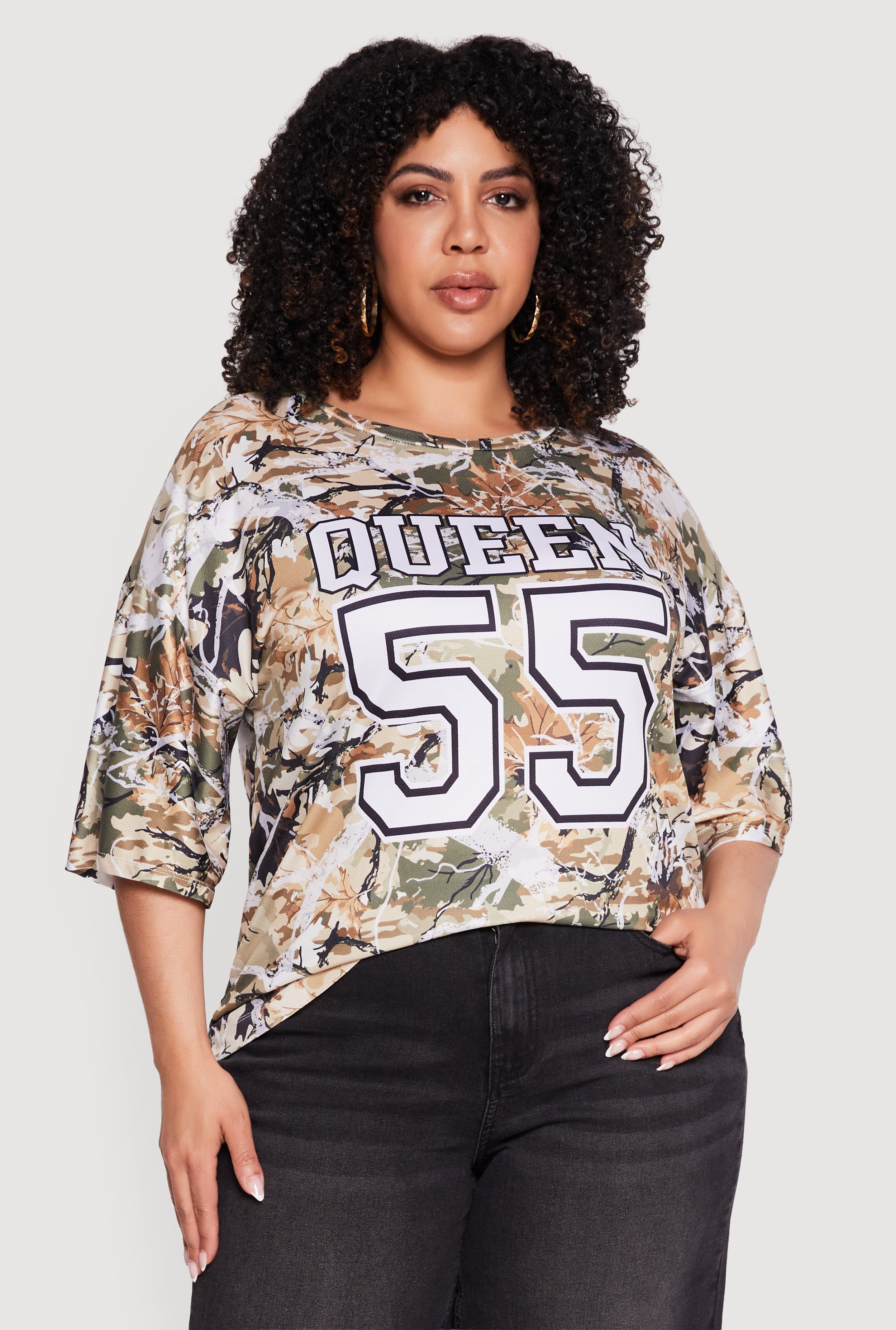Plus Size Hunter Camo Graphic Print Jersey Mesh Top