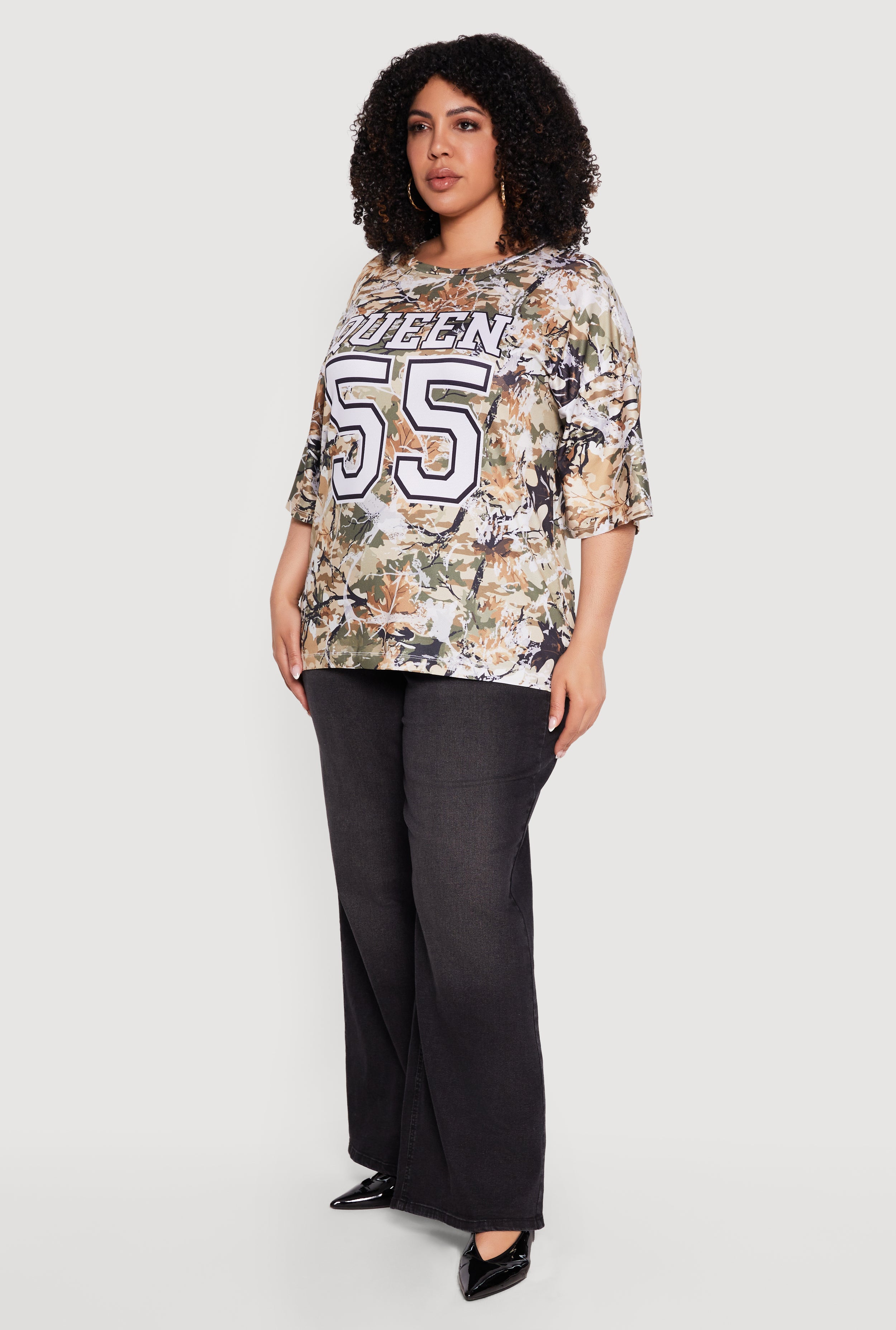Plus Size Hunter Camo Graphic Print Jersey Mesh Top