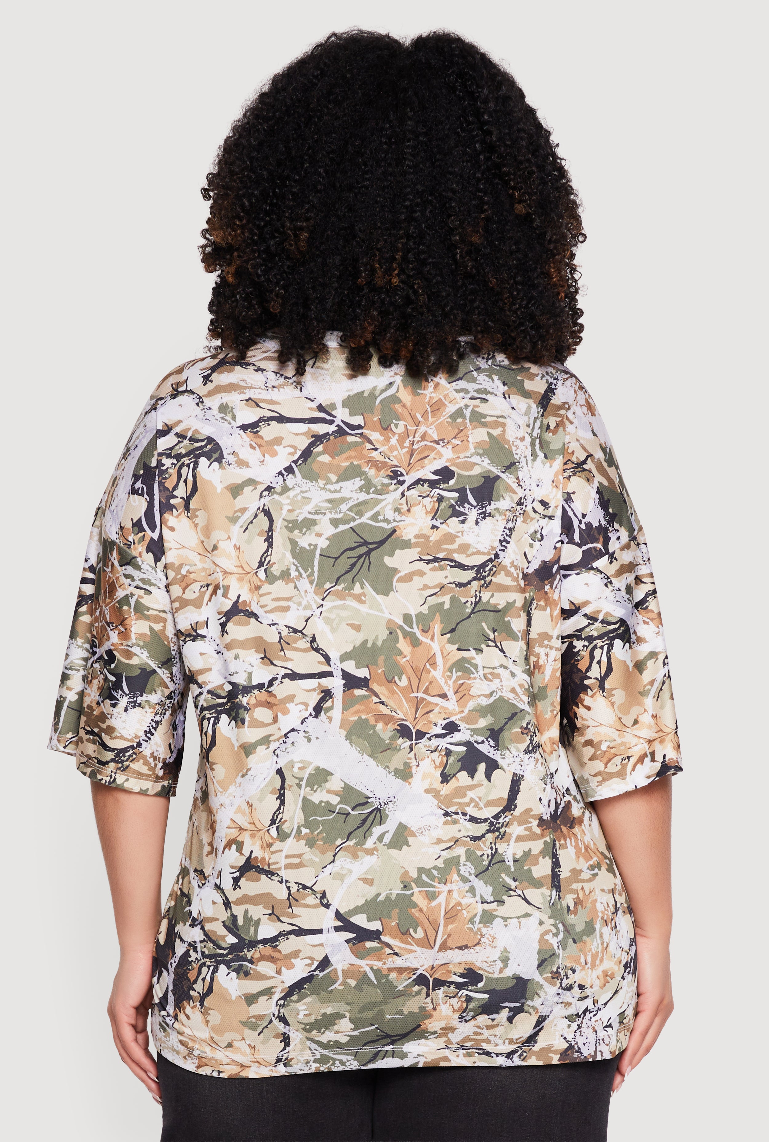 Plus Size Hunter Camo Graphic Print Jersey Mesh Top