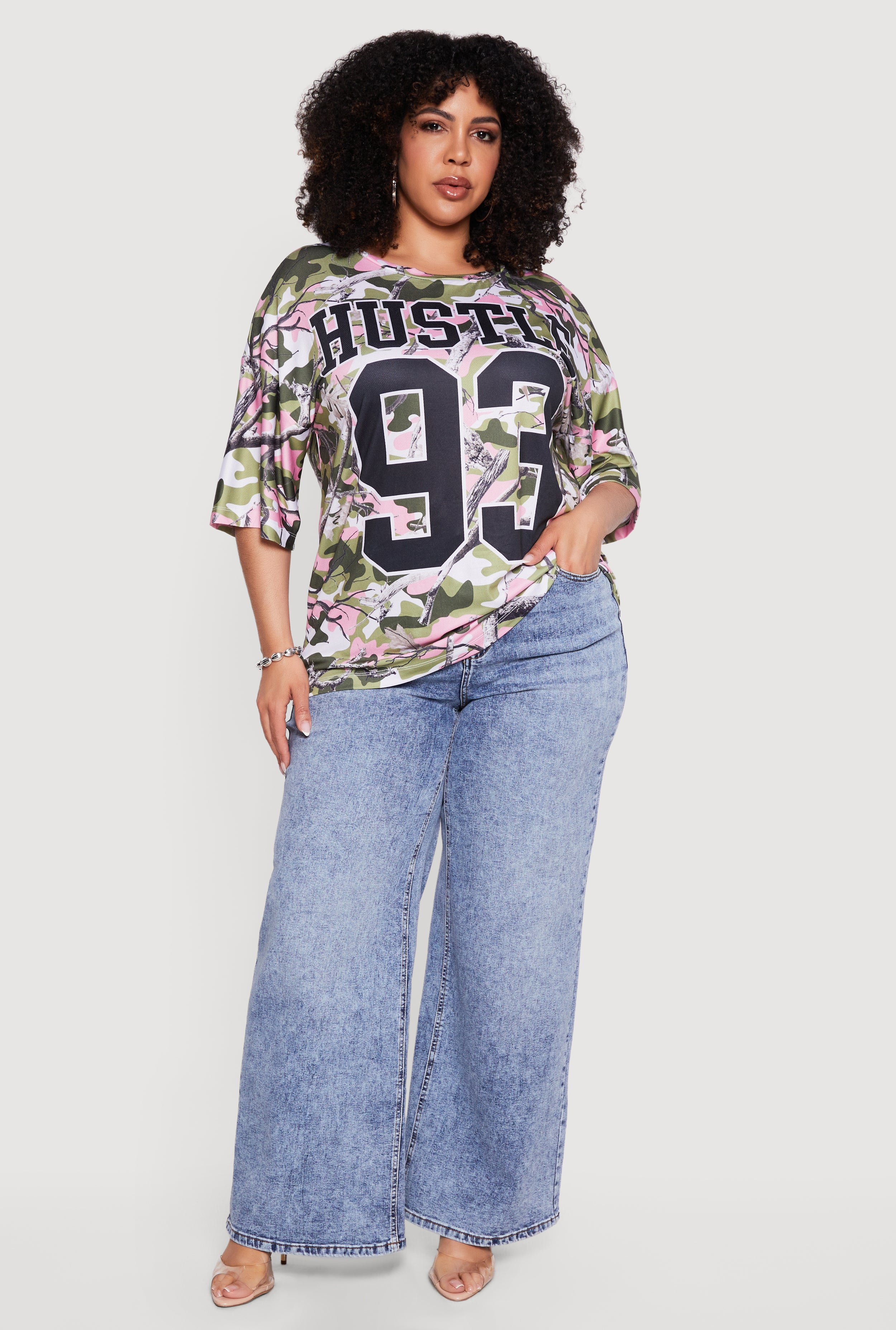 Plus Size Hunter Camo Graphic Print Jersey Mesh Top