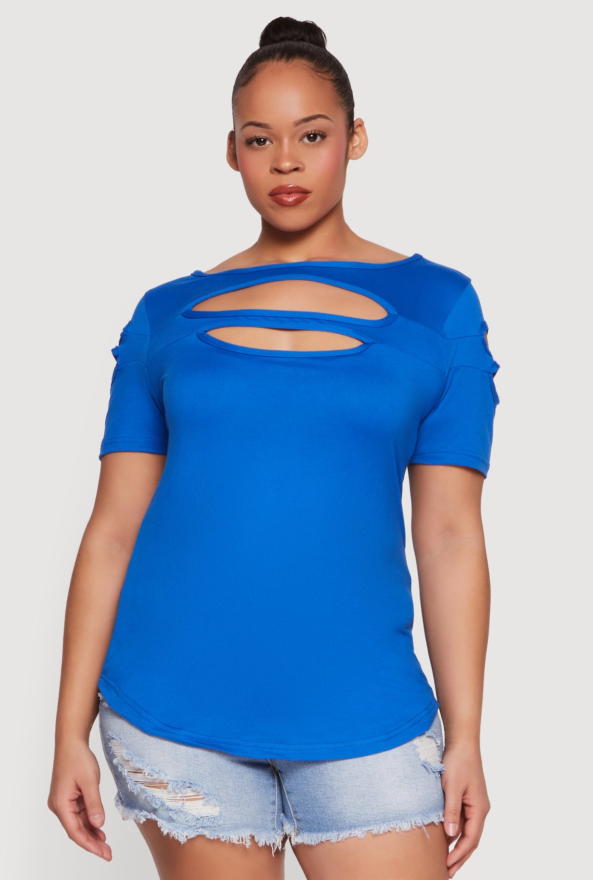 Plus Size Side Slit Keyhole Detail Tee