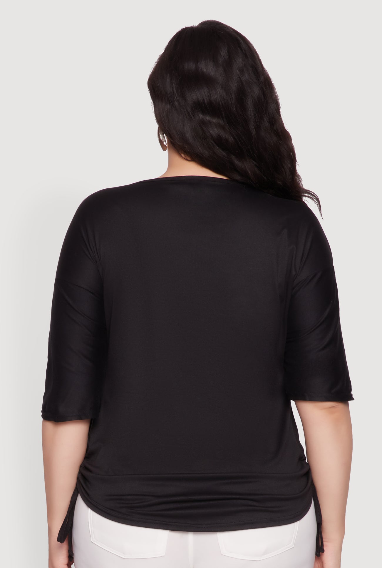 Plus Size Ruched Side Tie V Neck Top